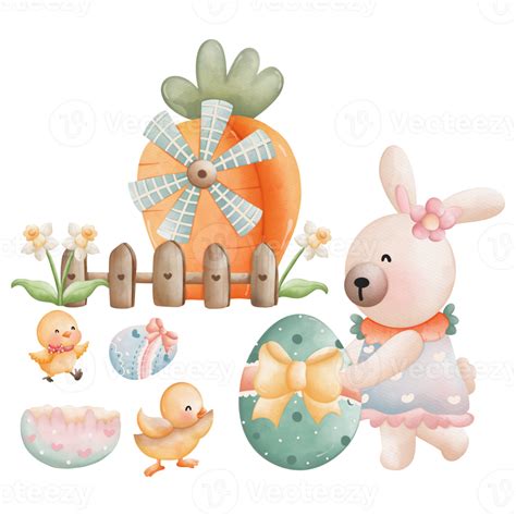 Free Watercolor Spring Easter Rabbit Animal, Easter Elements, Easter