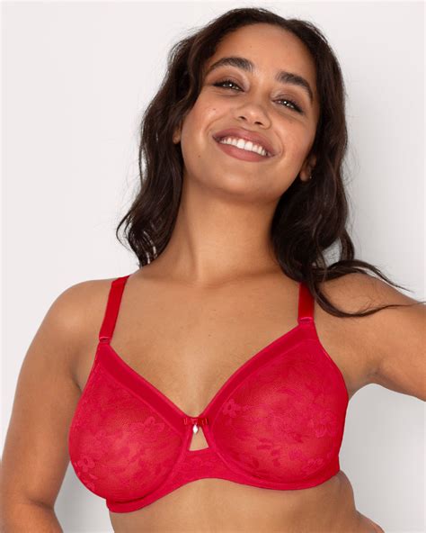 No Show Lace Unlined Underwire Bra Diva Red Curvy Couture