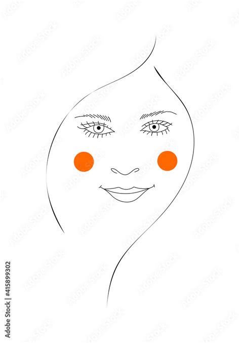 Beautiful Face Of A Russian Girl With Red Cheeks In Line Art Style