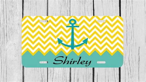 Personalized Monogrammed Chevron Anchor Glitter Turquoise Yellow