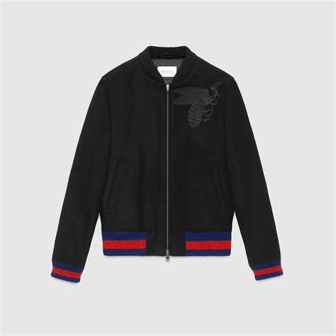 Wool Bomber Jacket With Bee Appliqué Gucci Mens Bombers And Leather