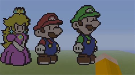 Super Mario Bros Minecraft Pixel Art Luigi Mario And Peach Youtube