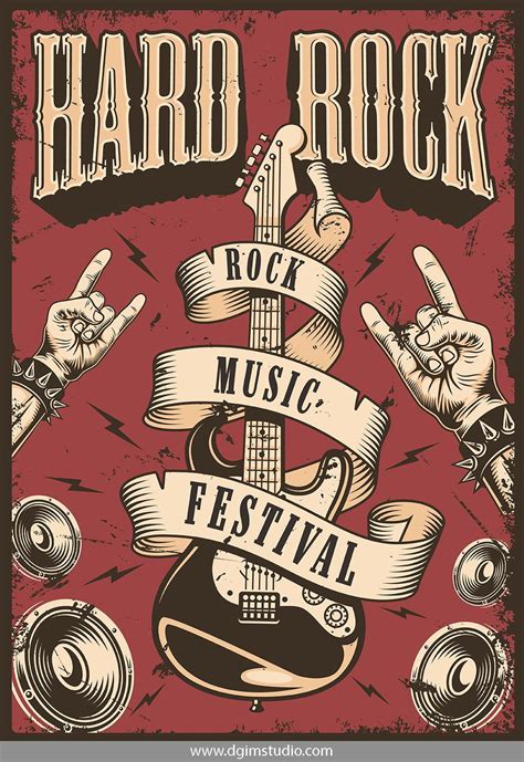 Rock And Roll Designs Bundle Poster Vintage Retro Art Festival Poster