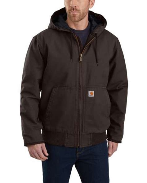 Carhartt Mens Dark Brown Washed Duck Active Hooded Work Jacket Big