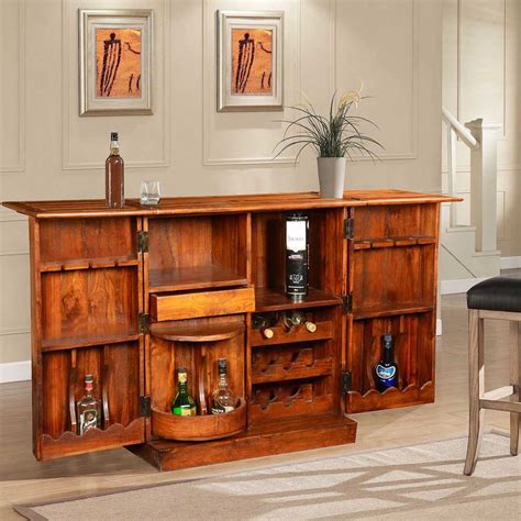 Double Diamond Solid Wood And Brass Expandable Wine Bar Liquor Cabinet