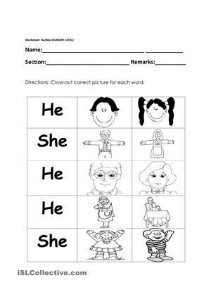 Kindergarten marks a turning point in a child's life, in the sense that he/she has got over the preschool difficulties and here we provide you with lessons in english for kindergarten children in oral, written, listening and speaking. He and She worksheet - Free ESL printable worksheets made by teachers | Sight word worksheets ...