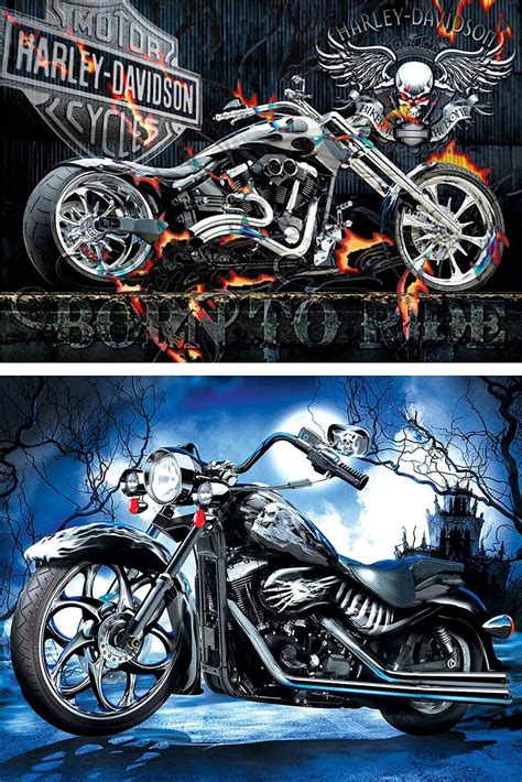 Set Of 2 5d Diamond Painting Harley Davidson Motorcycle Skeleton Diy