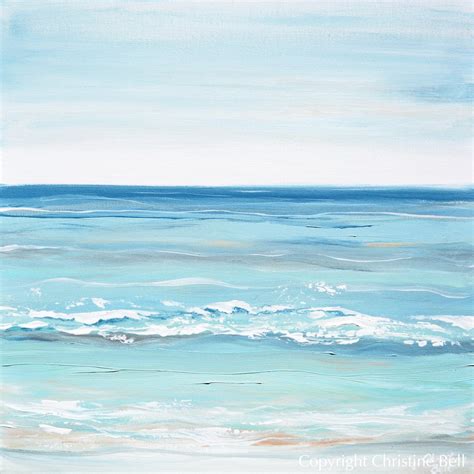 Original Art Abstract Painting Aqua Blue Ocean Beach