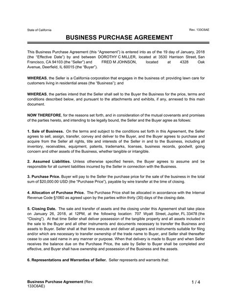 Buying A Business Contract Template