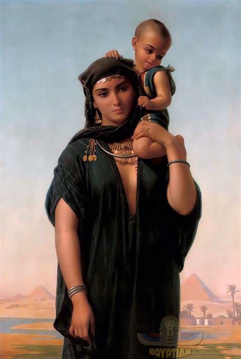Egyptianwoman And Her Baby In Front Of Gizapyramids Egyptian Art