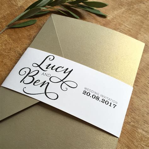 Antique Gold Pocketfold Wedding Invitation Bold Text Design