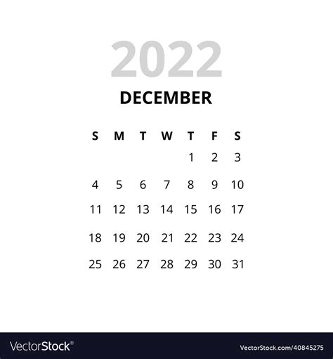 2022 December Month Calendar Royalty Free Vector Image