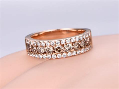 Champagne Diamond Band Wedding Band Solid K Rose Gold Eternity Ring