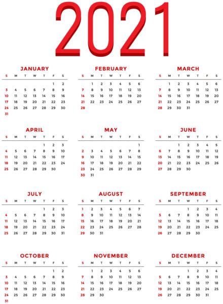 Calendar 2021 Year Png Transparent Image Download Size 440x600px