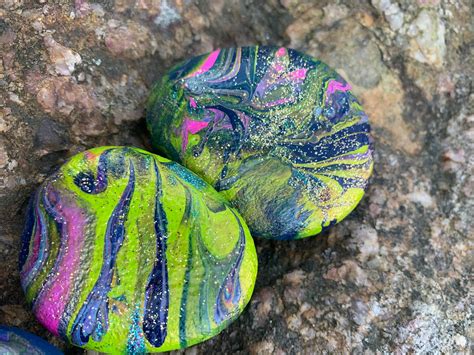 Painted Pour Rocks Glitter Rocksshiny Rocks Colorful Etsy