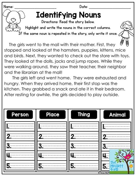 Identifying Nouns And Verbs Worksheet Pdf Kidsworksheetfun