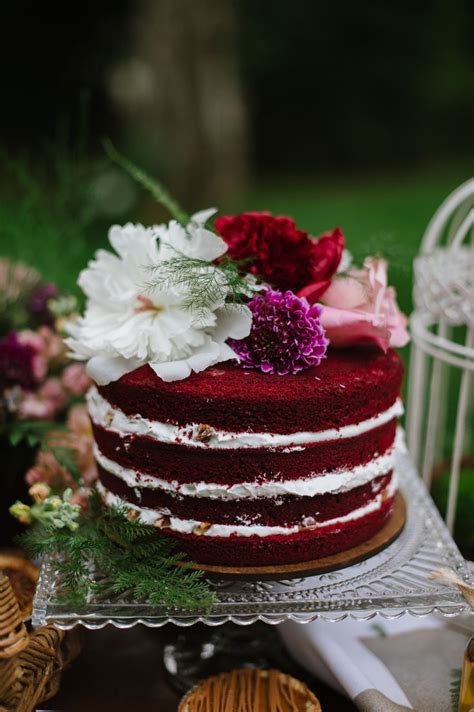 Woodland Romance Wedding Inspiration Red Velvet Wedding Cake Red