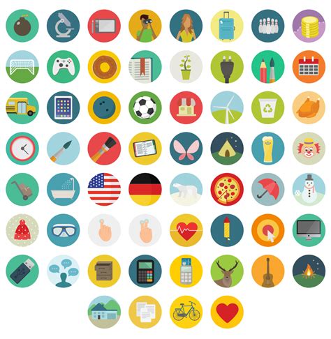 Free Flat Round Icons Set 60 Icons By Flat Design