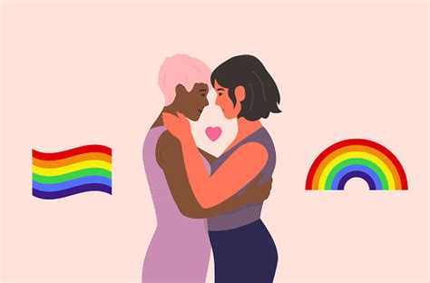 Gay Couple In Love Lesbians Hugging Lgbt Vector Stock Illustration