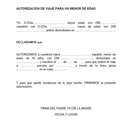 Carta De Autorizacion Para Viaje De Un Menor