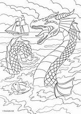 Coloring Adult Colouring Printable Sea Monsters Dragon Adults Giant sketch template