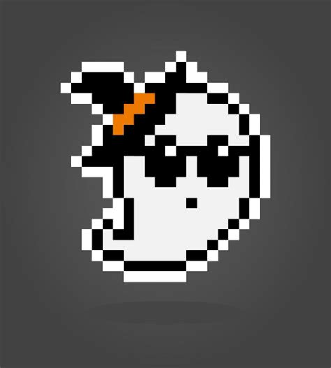 8 Bit Pixel Ghost Wearing Wizard Hat Cute Flying Ghost In Vector