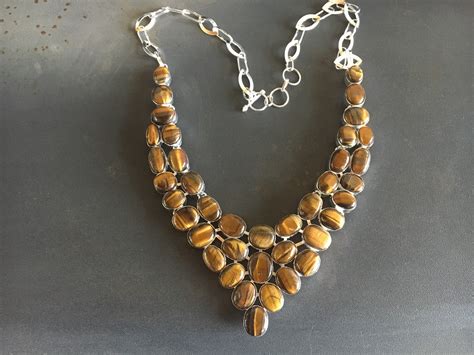 Tigers Eye Necklace Bib Necklace Gem Stones More Than 30 Stones In