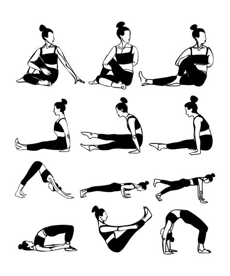 Big Set Of Yoga Poses Vector Black Icons Isolated On White Background Silhouettes Of Woman