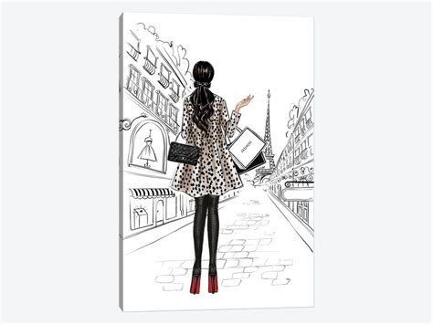 Shopping In Paris Brunette Girl Art Print By Lalana Arts Icanvas