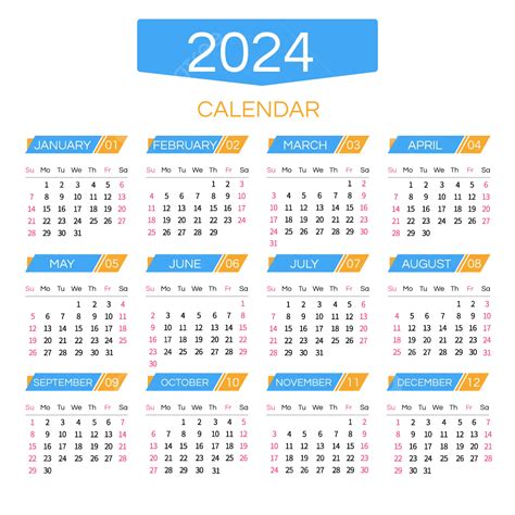 Gambar Kalendar Tahunan 2024 Angka Geometri Biru Vektor 2024 Kalendar