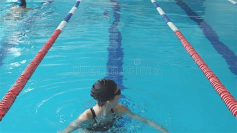 Fit Swimmer Girl Jumping And Cheering In Swimming Pool Stock Video