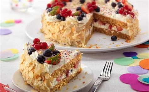 Birthday Cake With Cream And Fresh Fruit Bake With Stork