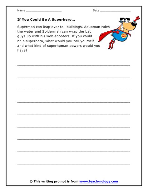 Superhero Writing Worksheet Template