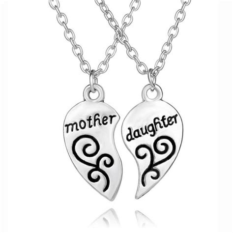 mother daughter necklace silver heart love mom necklaces and pendants for women jewelry in pendant