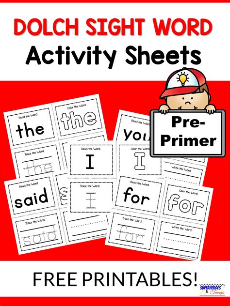 Pre Primer Dolch Sight Word Activity Sheets Learning Ideas For