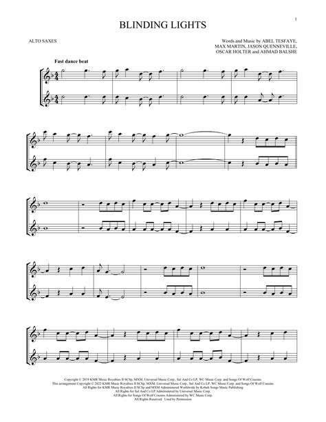 Blinding Lights Sheet Music The Weeknd Alto Sax Duet