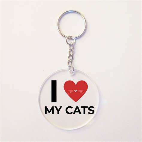 I Heart My Cat Cats Acrylic Circle Keychain Etsy Uk