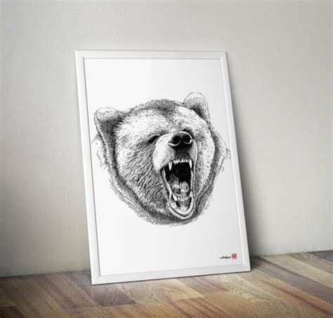 Bear Illustrated Giclee Print Etsy