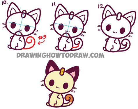 Learn How To Draw Kawaii Chibi Meowth From Pokemon Easy Step By Step