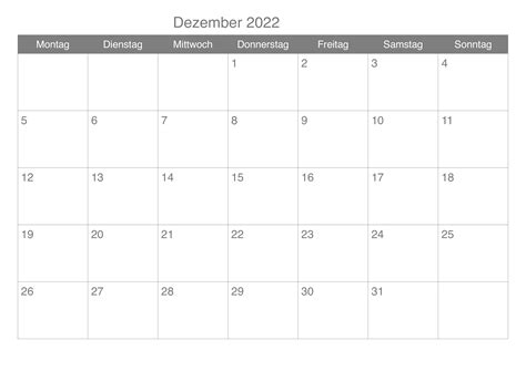Kalender 2022 Dezember Zum Ausdrucken Druckbarer 2022 Kalender
