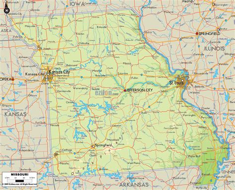 Physical Map Of Missouri Ezilon Maps