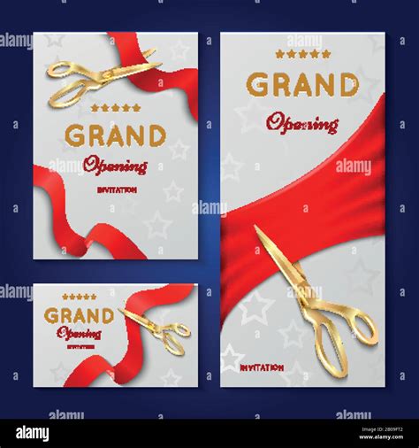 Ribbon Cutting With Scissors Grand Opening Ceremony Vector Invitation