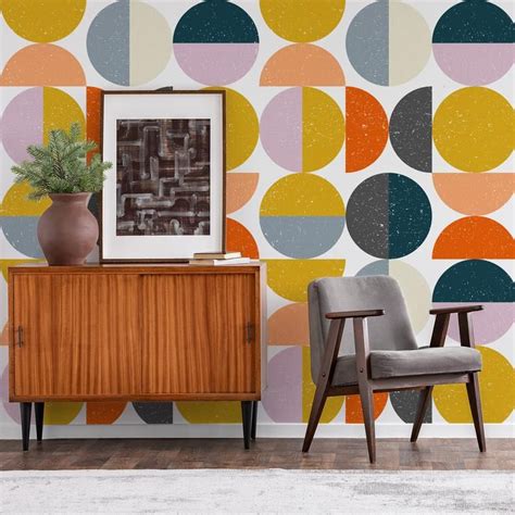 Retro Geometric Wallpaper Self Adhesive Wall Mural With Etsy New