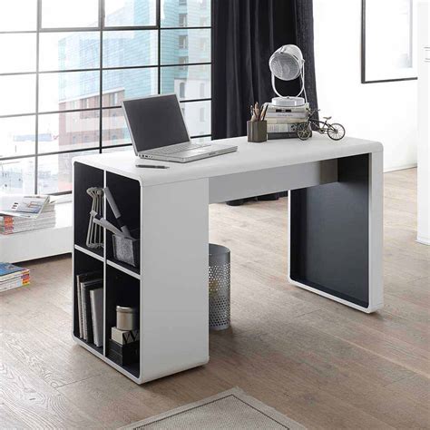 Oft wird auch schwarz mit weiß kombiniert. Moderner Schreibtisch mit Regal in Weiß Anthrazit 119x59 ...