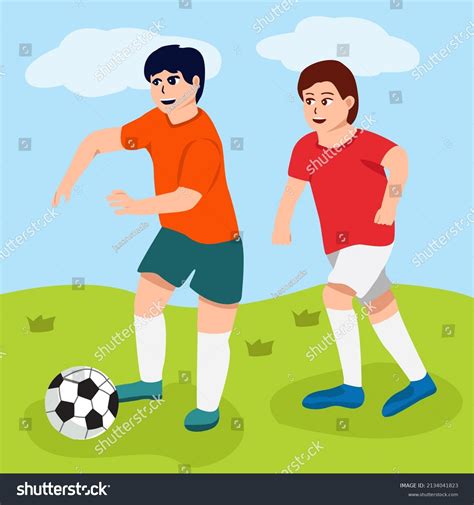 Kids Playing Football Green Field Vector Stock Vector Royalty Free