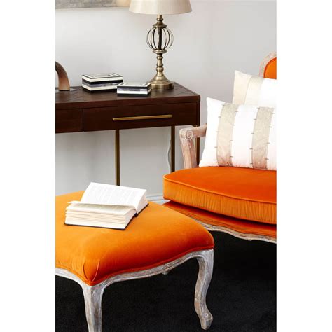 Orange nayeli 77cm wide tufted cocktail chair. Baroque Armchair & Footstool | Black Grey Orange Velvet | FADS