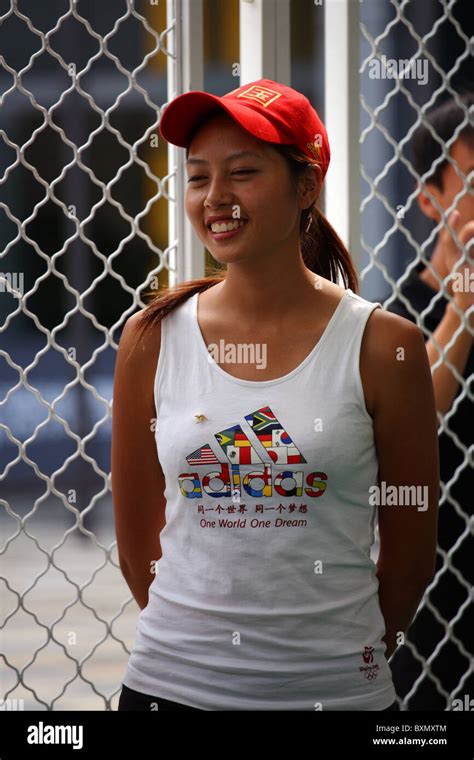 Chinese Female Worker At Olympic Games Beijing China Stock Photo Alamy