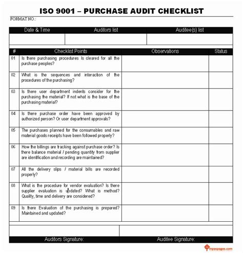 Internal Audit Checklist Example Iso 9000 Audit Gambaran