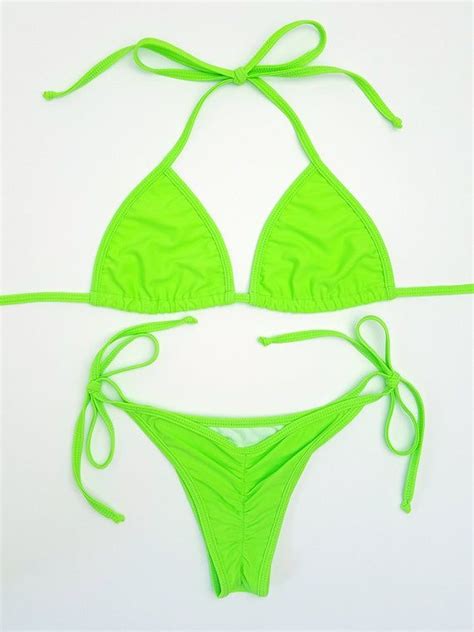 Neon Green Micro Scrunch Bottom Bikini Etsy In 2020 Scrunch Bikini