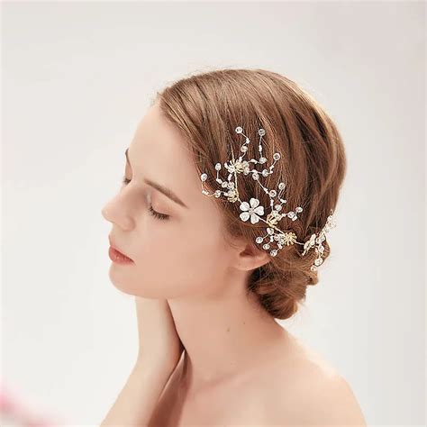 Elegant Gold Crystal Flower Handmade Bride Hairband Headband Tiaras